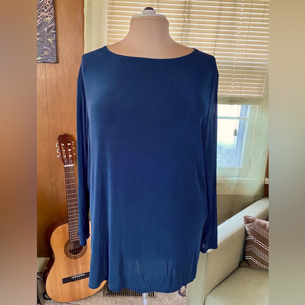 Citiknit Slinky Long Sleeve Tunic Blouse (Size 1X) - Teal Blue